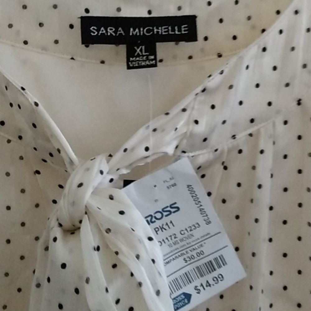 Women blouse by Sara Michelle XL white /black dots easy care always washable